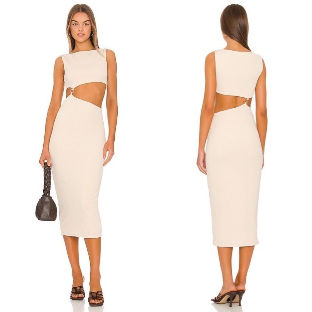 Revolve Not Yours To Keep Penelope Midi Cut Out O-Ring Dress in Cream Size XS